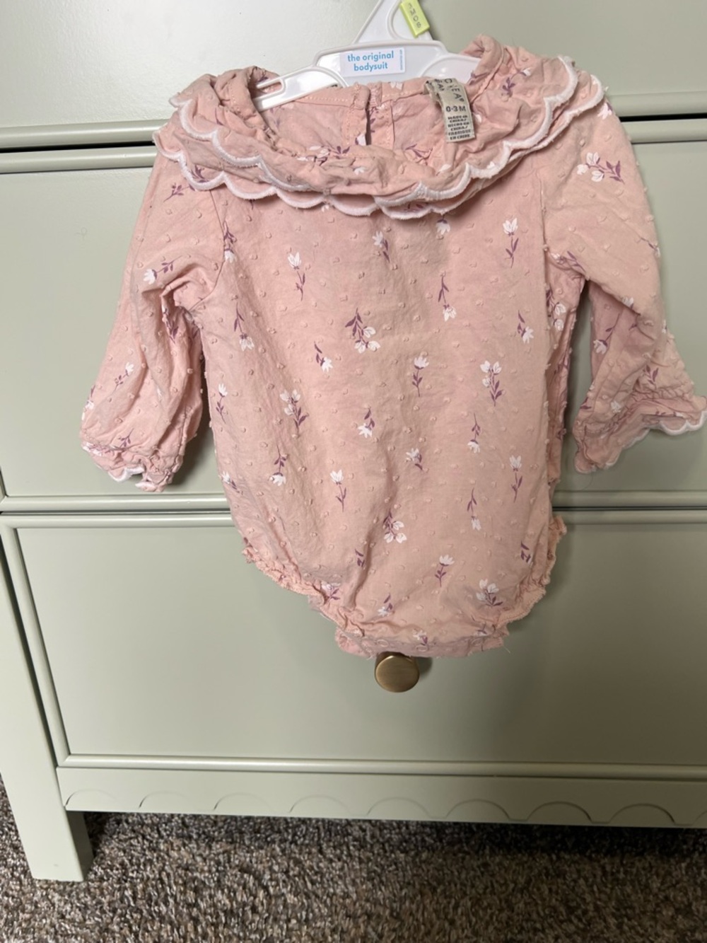 chick pea Soft Pink Floral Ruffle Baby Bodysuit
